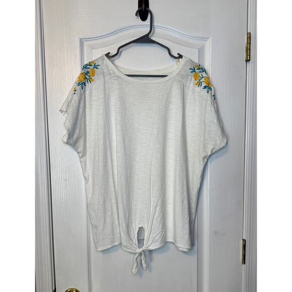 St. Johns Bay peasant style cotton T-Shirt Embroidered Flowers-XL - Picture 1 of 5